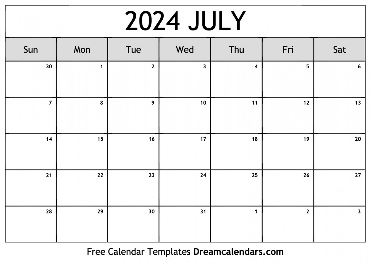 July calendar Free blank printable with holidays