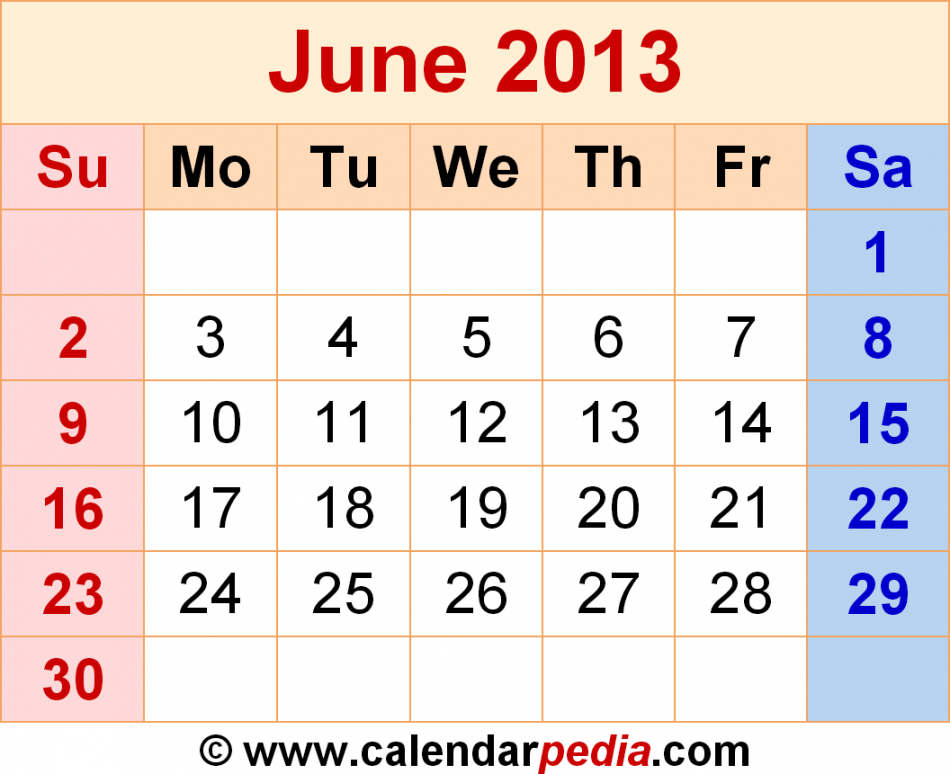 June Calendar Templates for Word, Excel and PDF