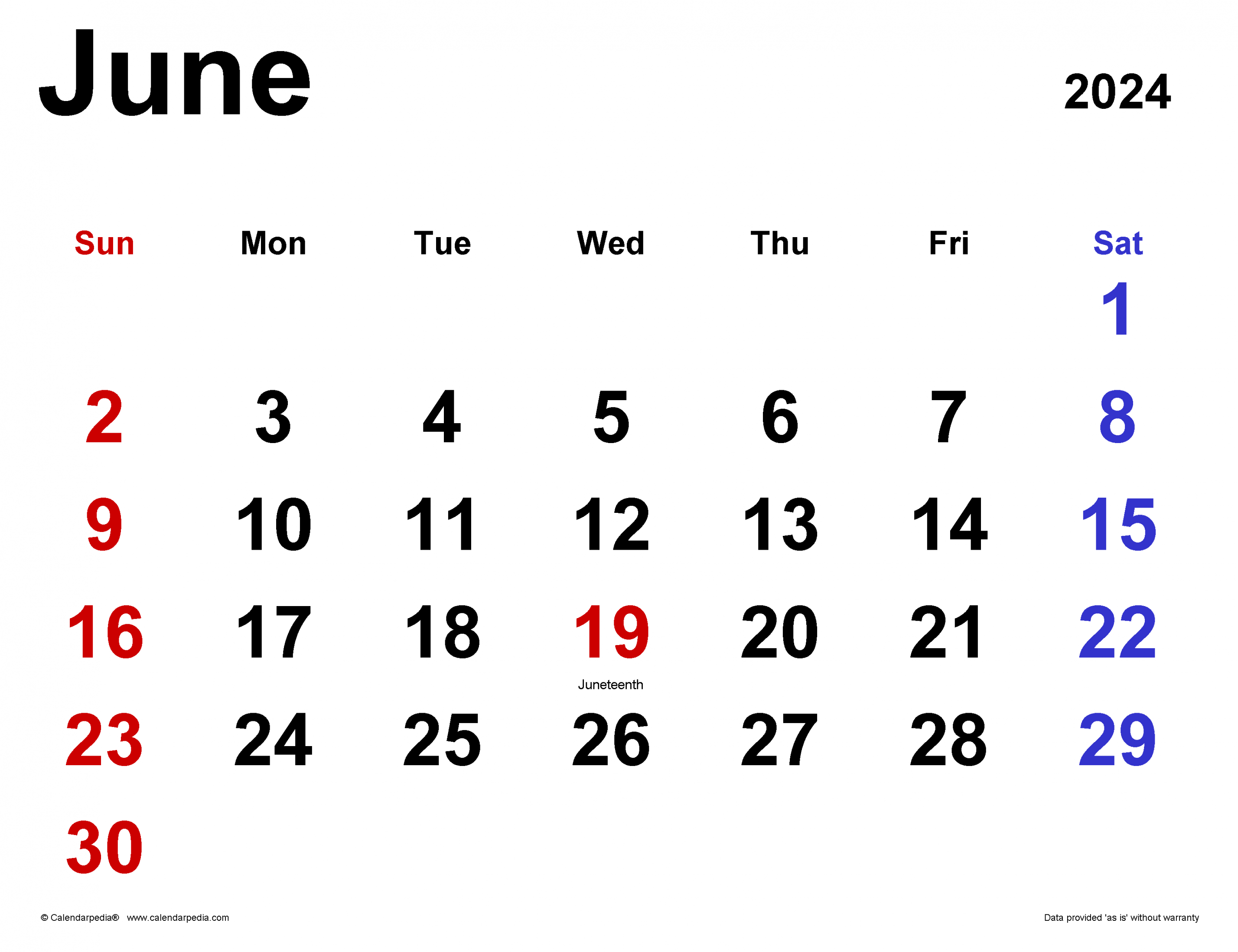 June Calendar Templates for Word, Excel and PDF