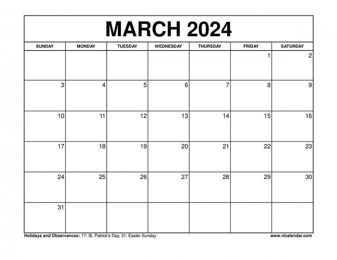 March Calendar Printable Templates with Holidays