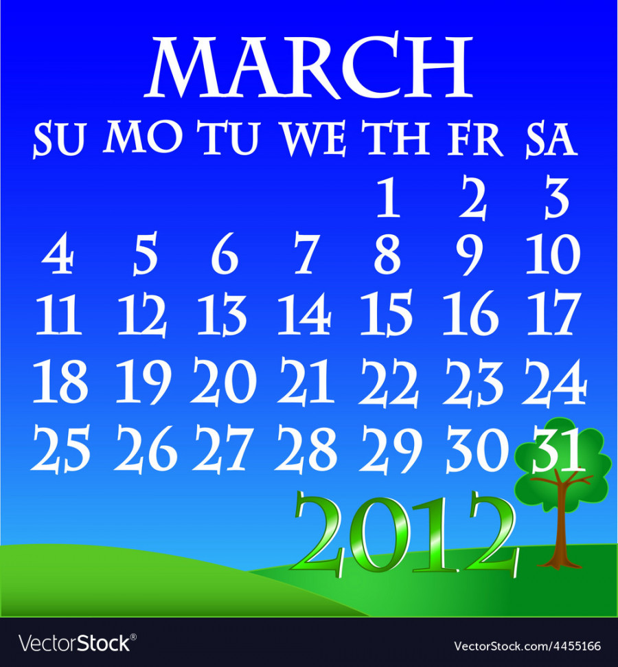 March landscape calendar Royalty Free Vector Image