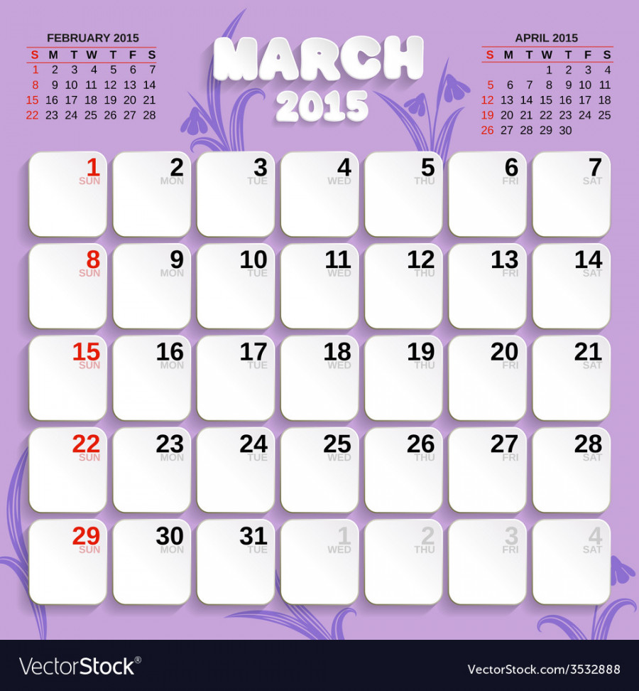 March month calendar Royalty Free Vector Image
