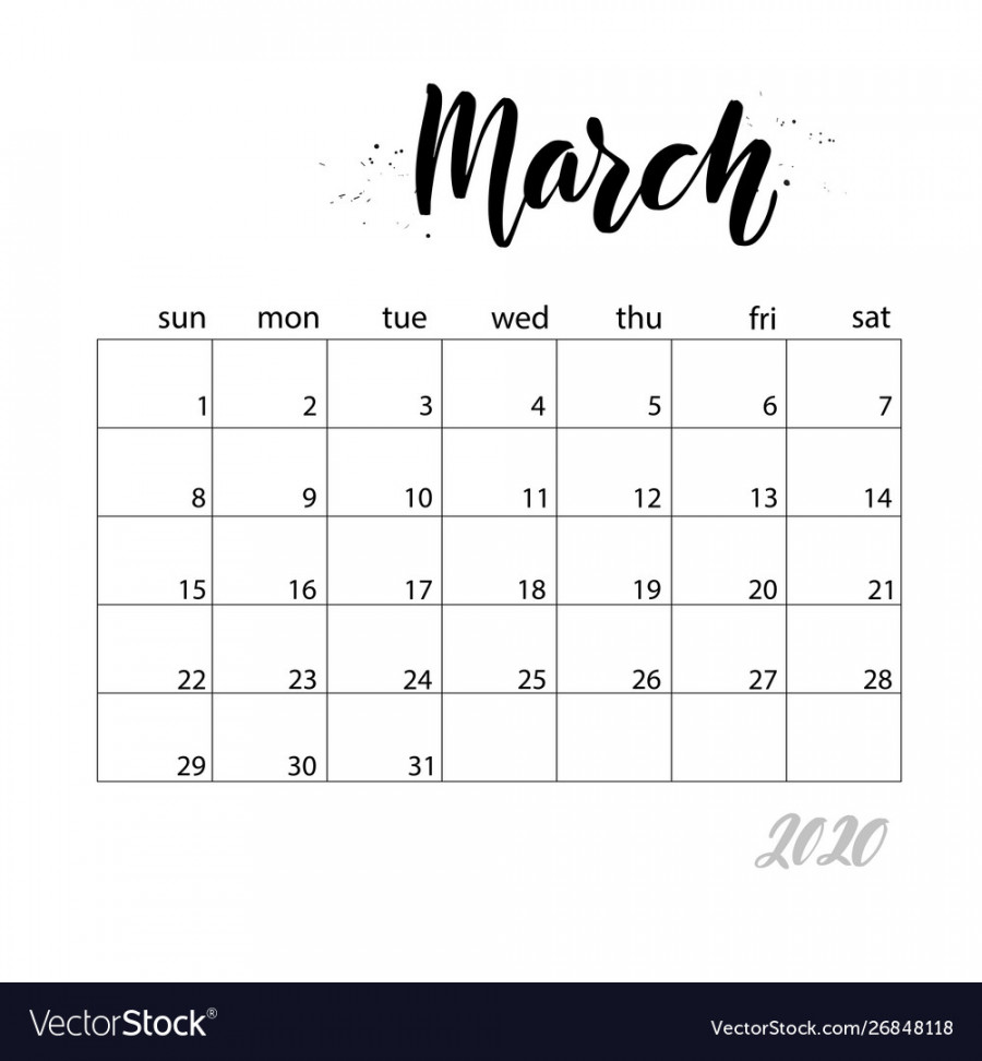 March monthly calendar for year Royalty Free Vector