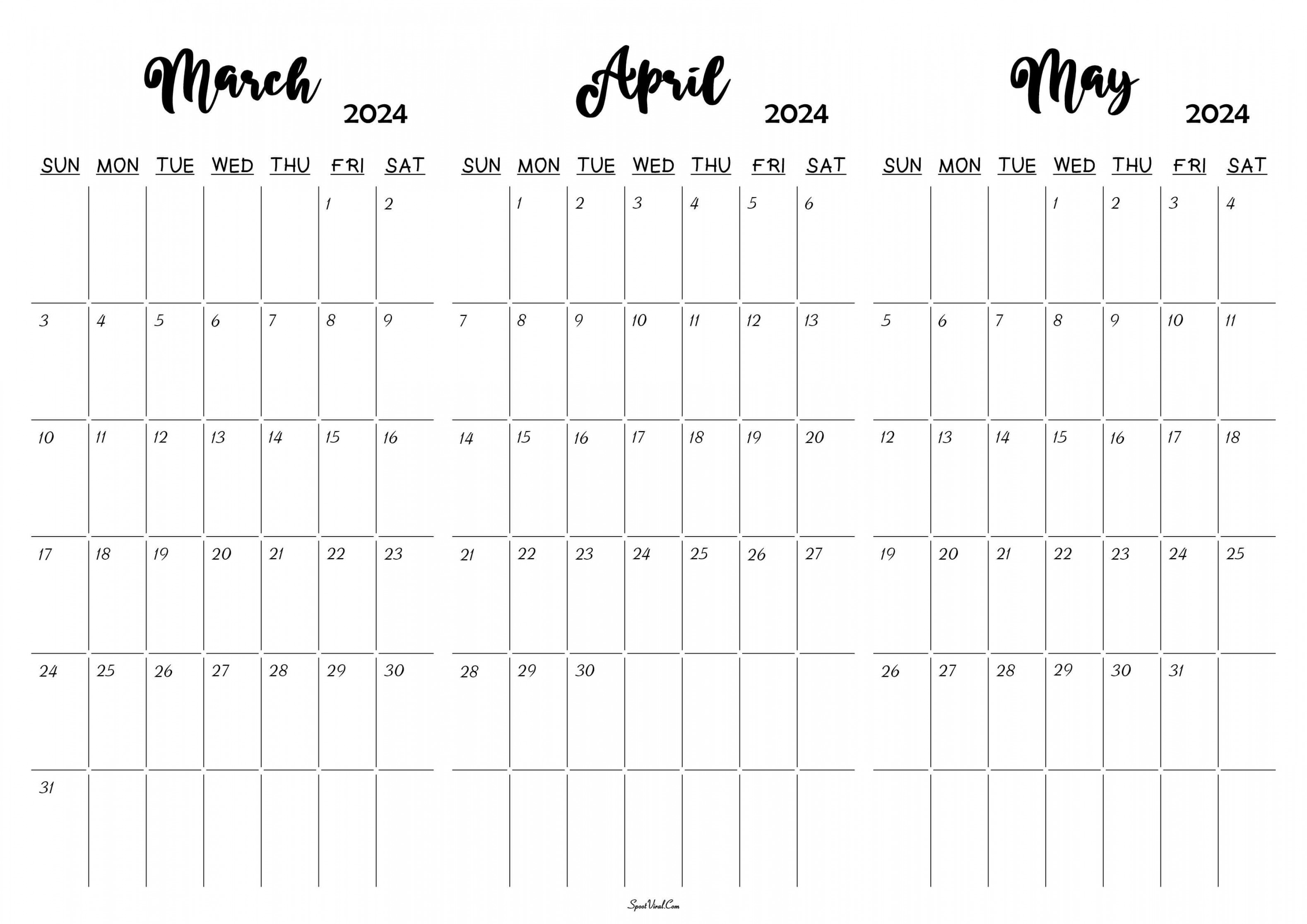 March To May Calendar Templates SpootViral