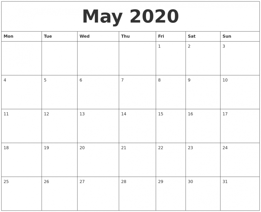 May Blank Calendar Free printable calendar templates, Blank