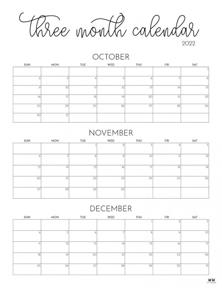 Month/Quarterly Calendars FREE Printables Printabulls