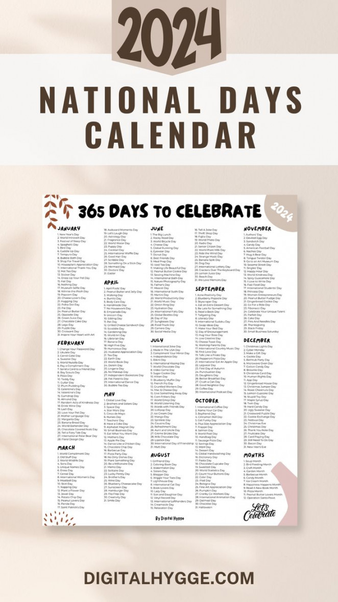 National Days and Holidays Printable PDF National day
