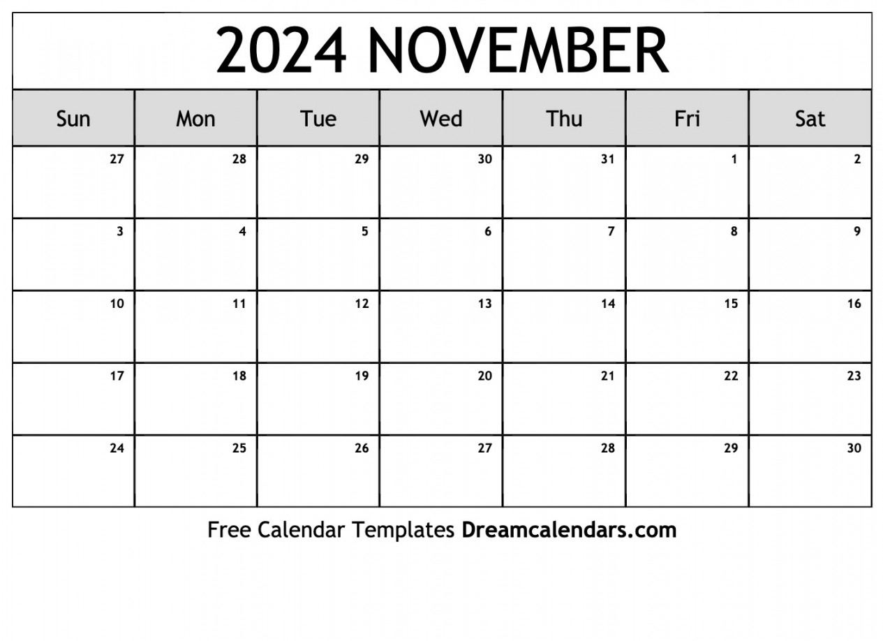 November calendar Free blank printable with holidays