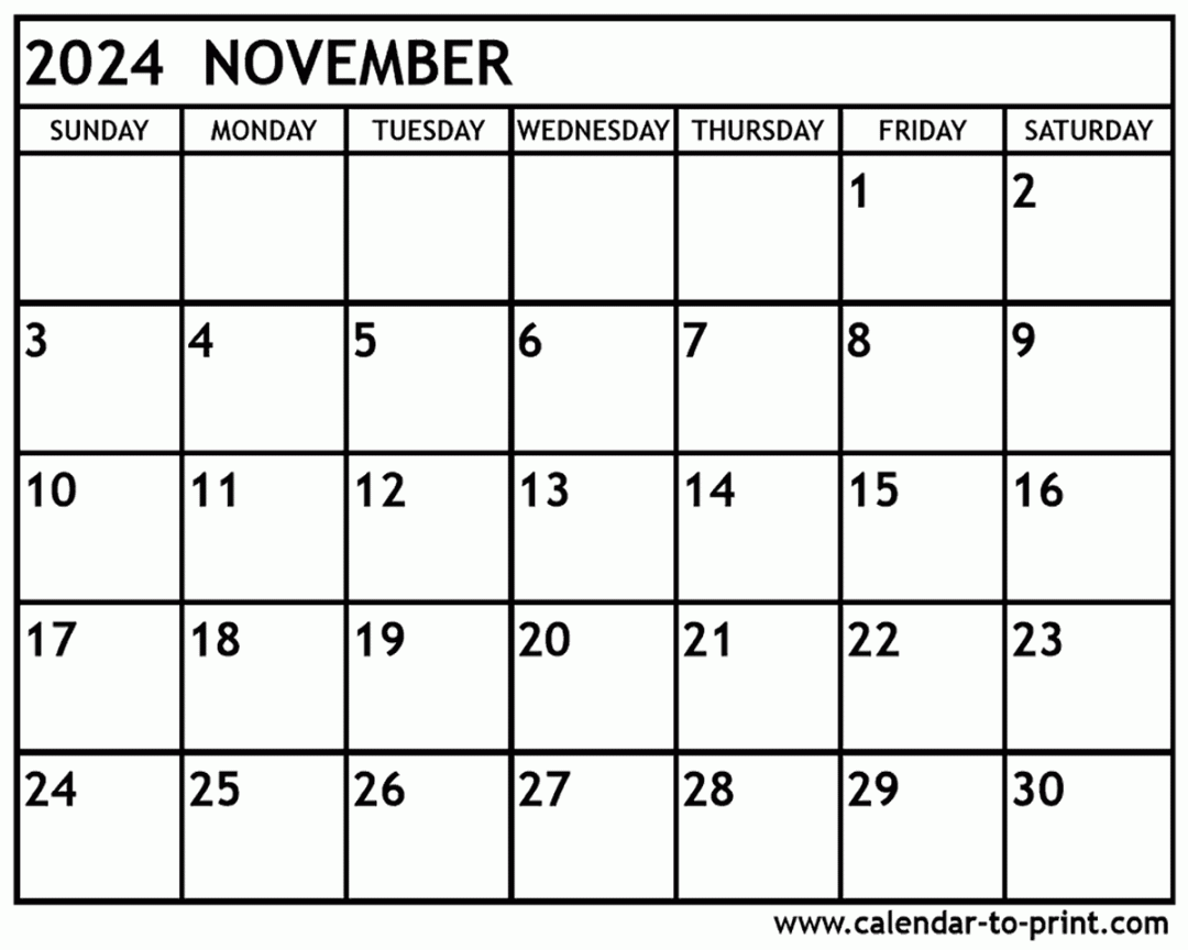 November Calendar Printable