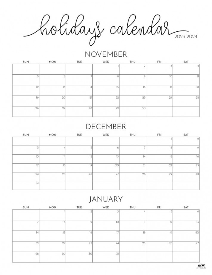 November December Calendars Printables Printabulls