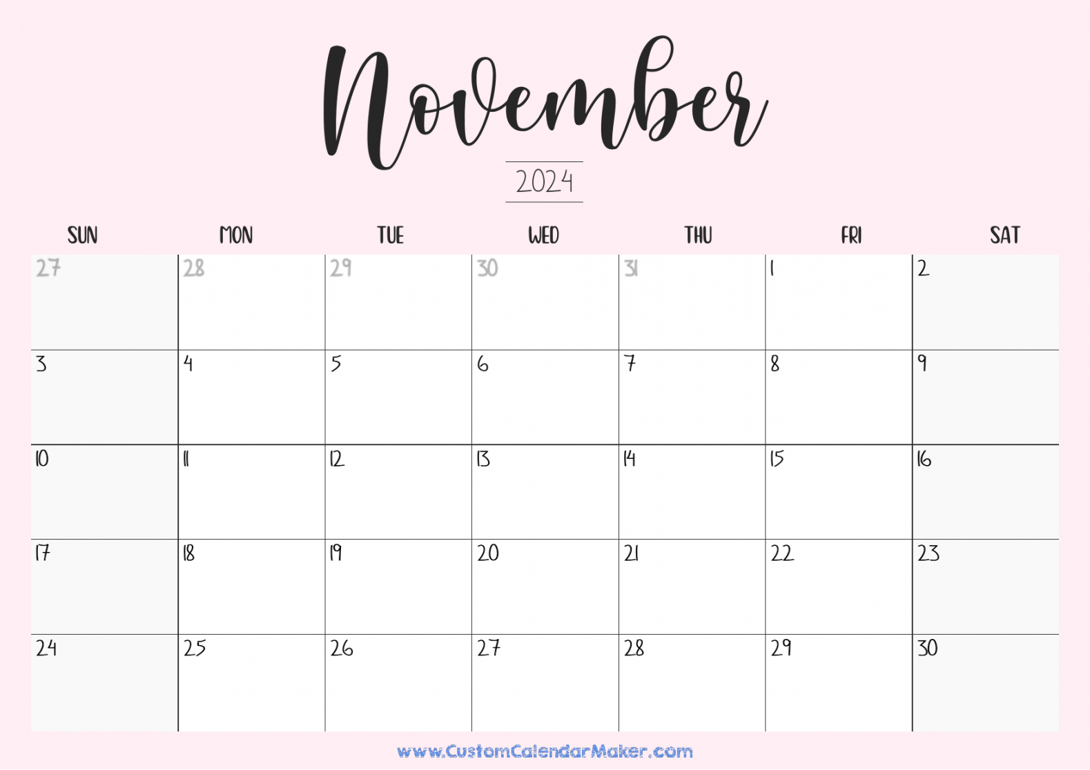 November Printable Calendar ( Free Templates + PDF)