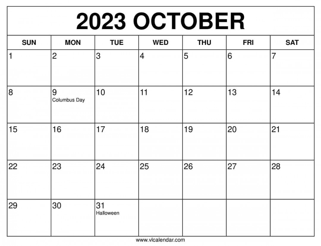 October Calendar Printable Templates with Holidays