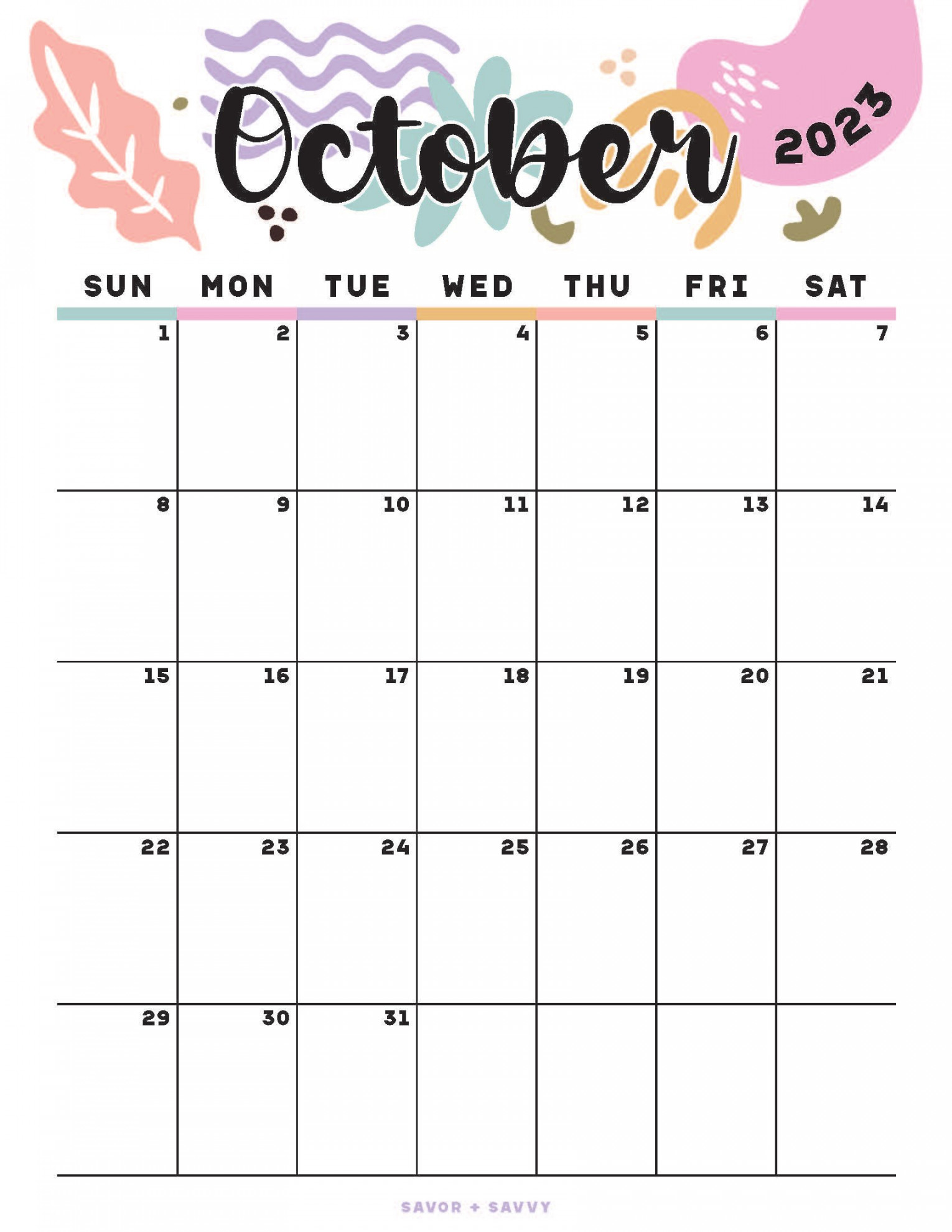 October Calendar Templates Free Printables Savor + Savvy
