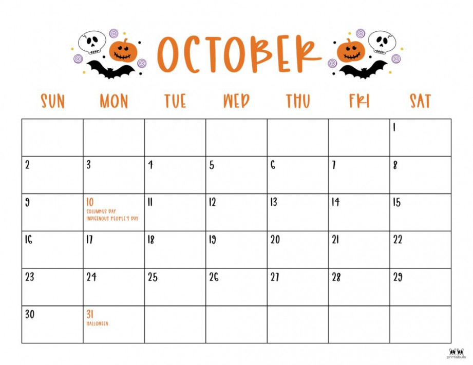 October Calendars FREE Printables Printabulls