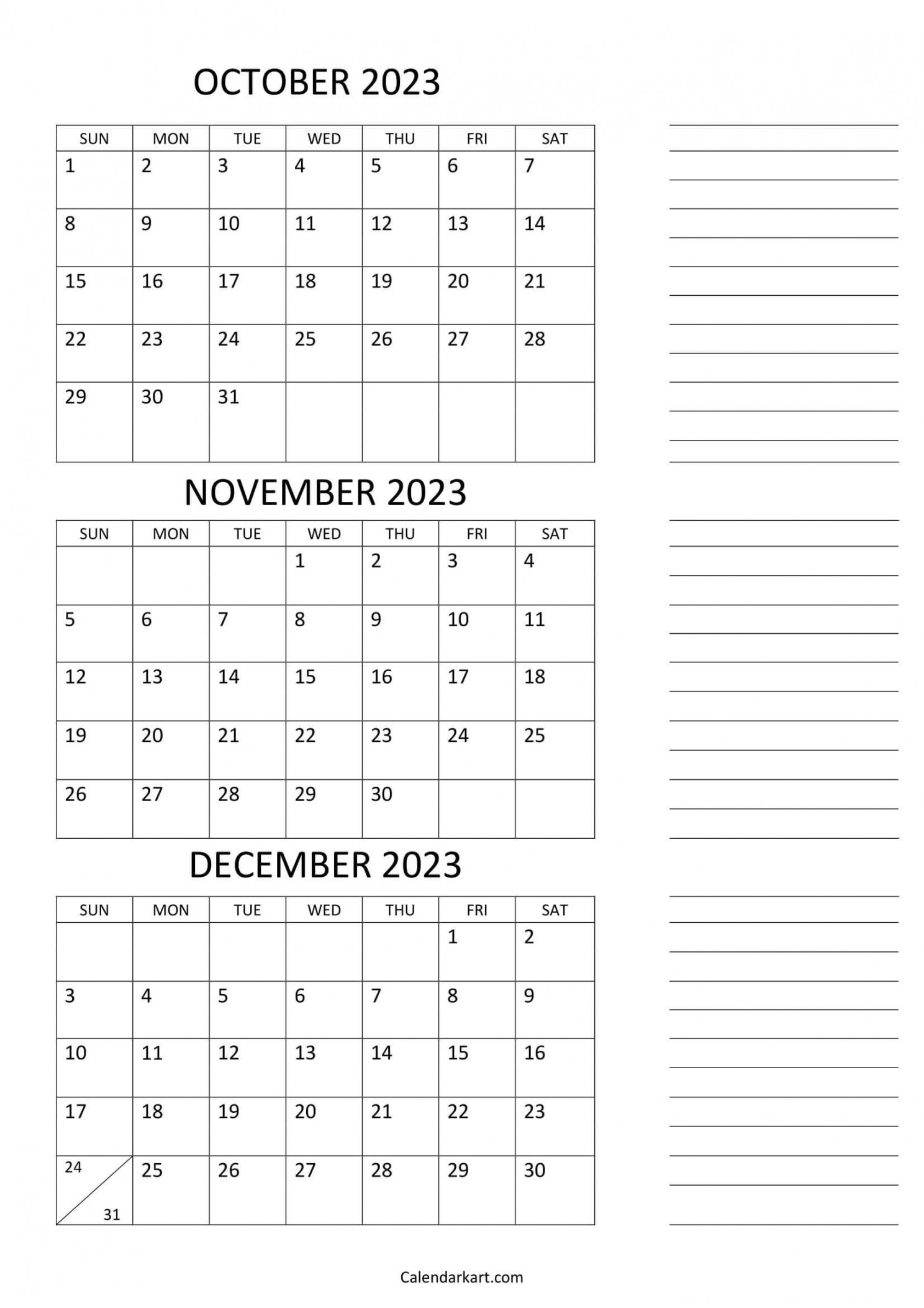 October to December Calendar (Q) CalendarKart