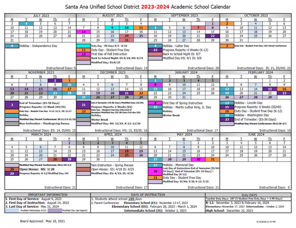 Our School / School Calendar / Calendario Escolar