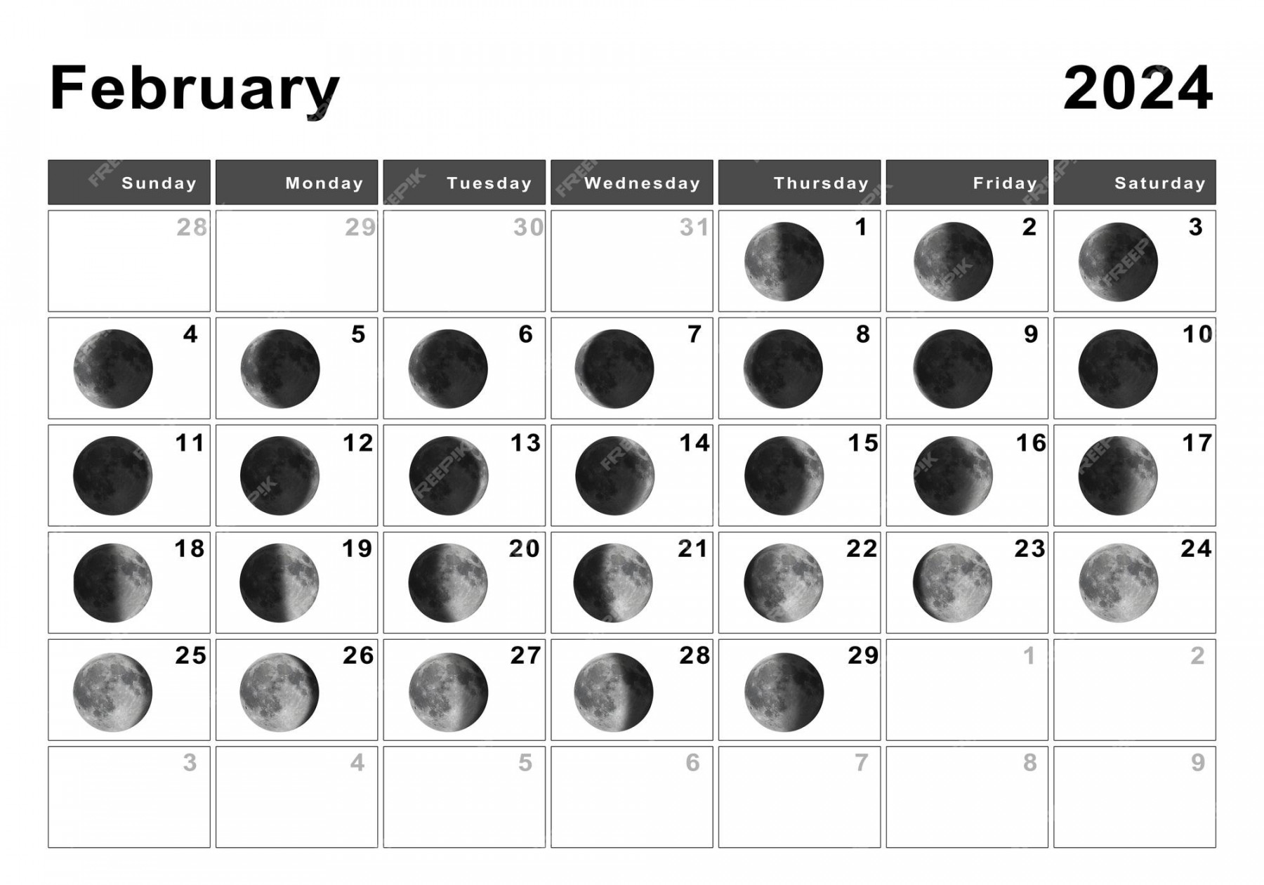 Premium Photo February lunar calendar, moon cycles, moon phases