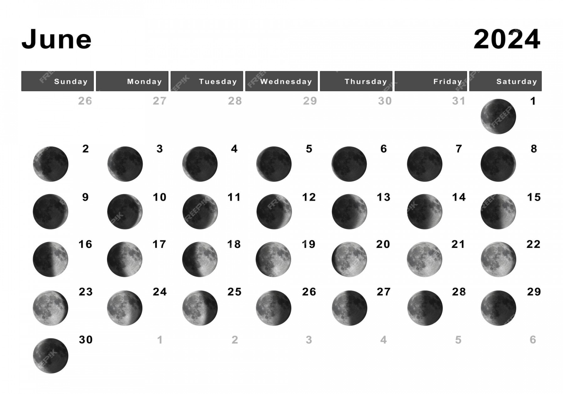 Premium Photo June lunar calendar, moon cycles, moon phases