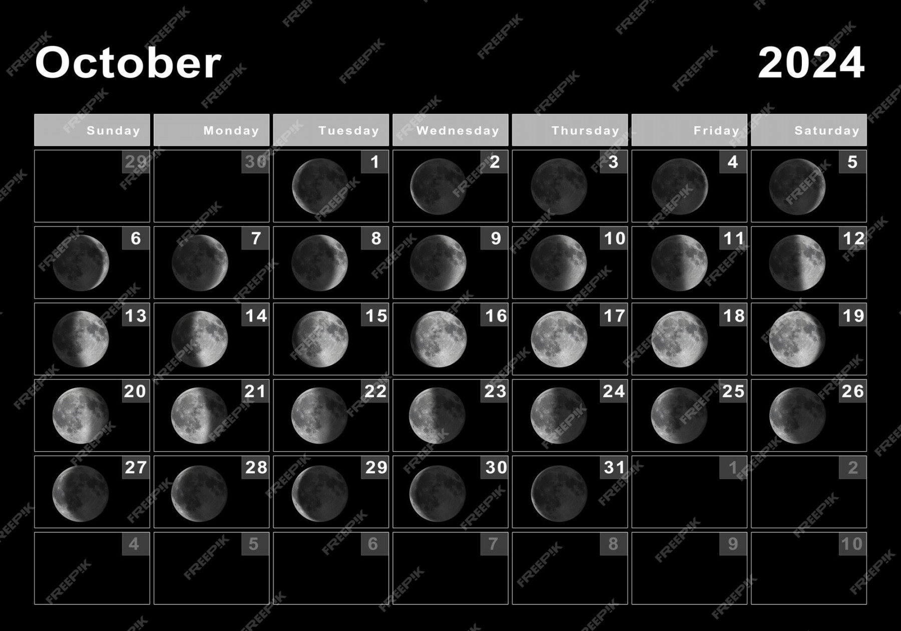 Premium Photo October lunar calendar, moon cycles, moon phases