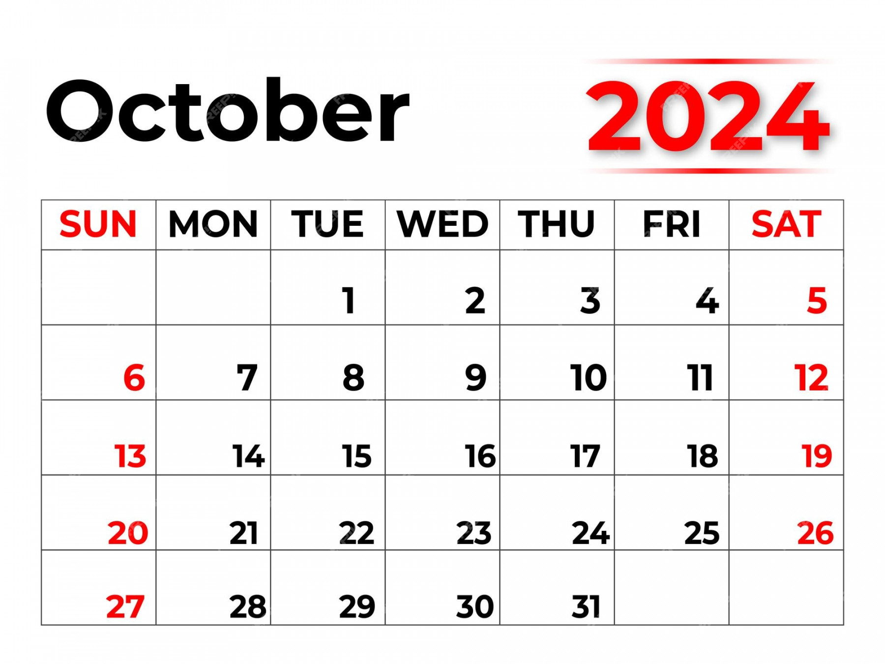 Premium Vector Monthly calendar for october week starts
