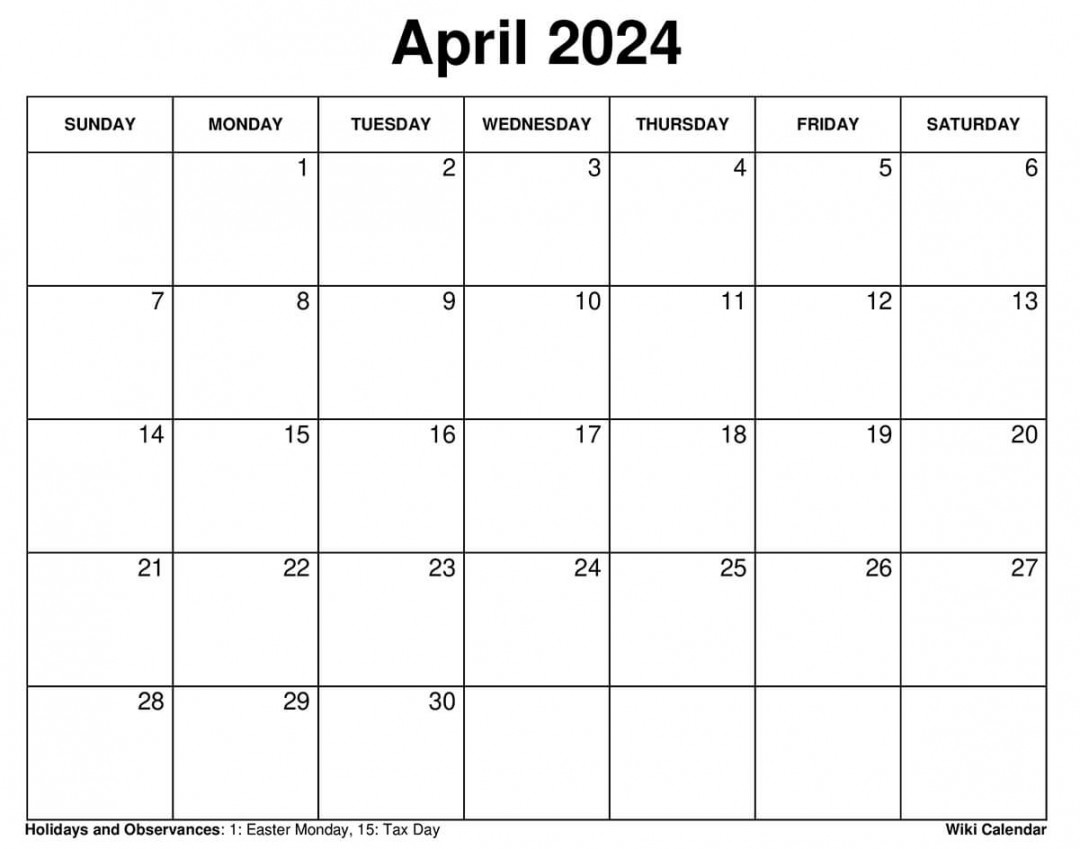 Printable April Calendar Templates With Holidays