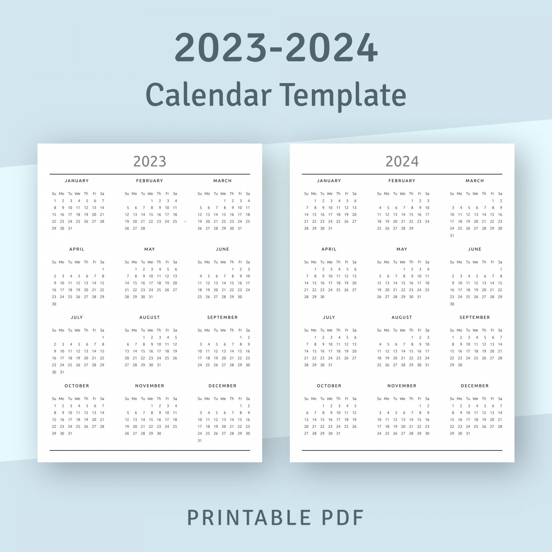 Printable Calendar , Year at A Glance Calendar, Yearly