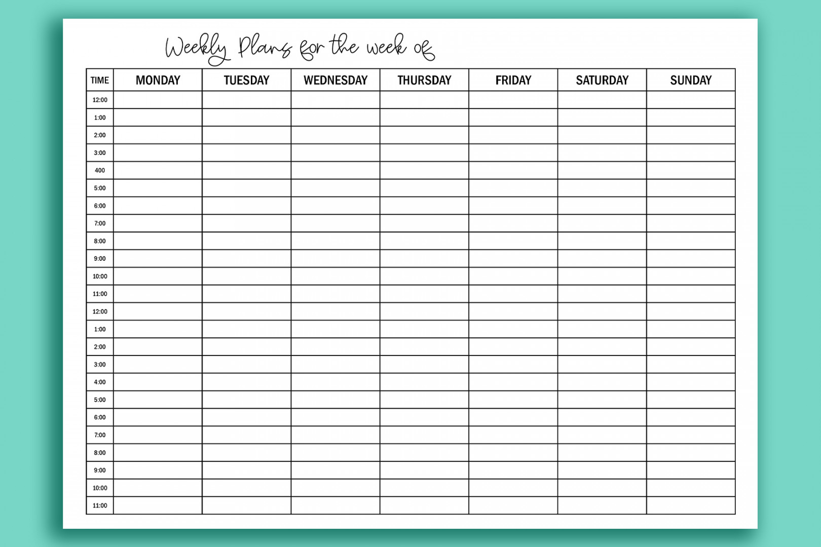 Printable Hourly Calendar Set Daily and Weekly Hourly Calendars