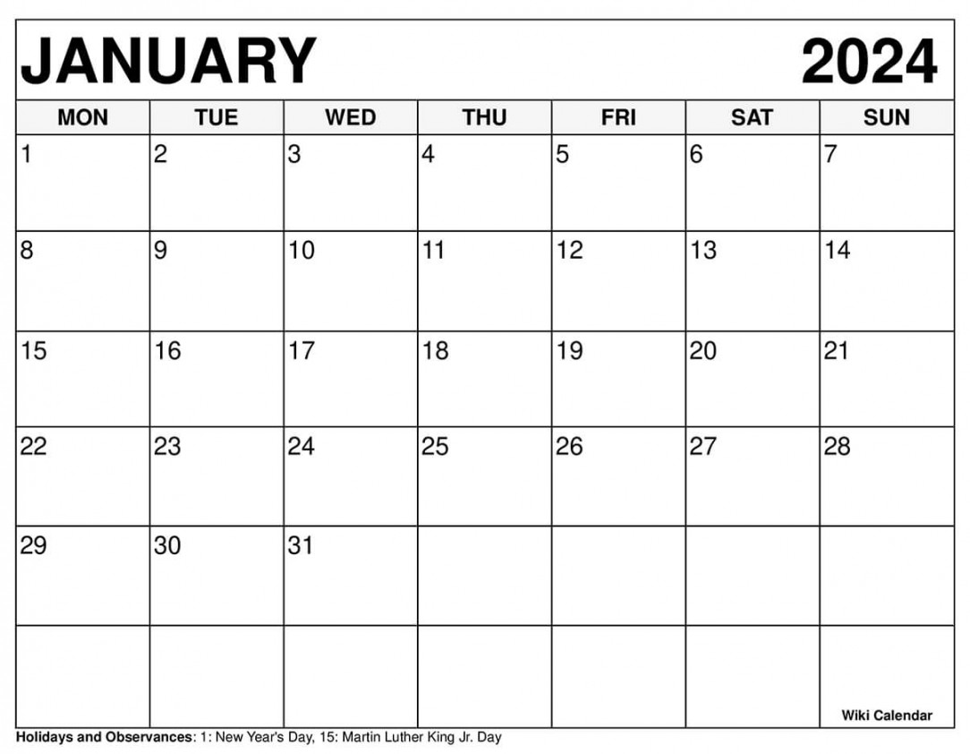 Printable January Calendar Templates with Holidays