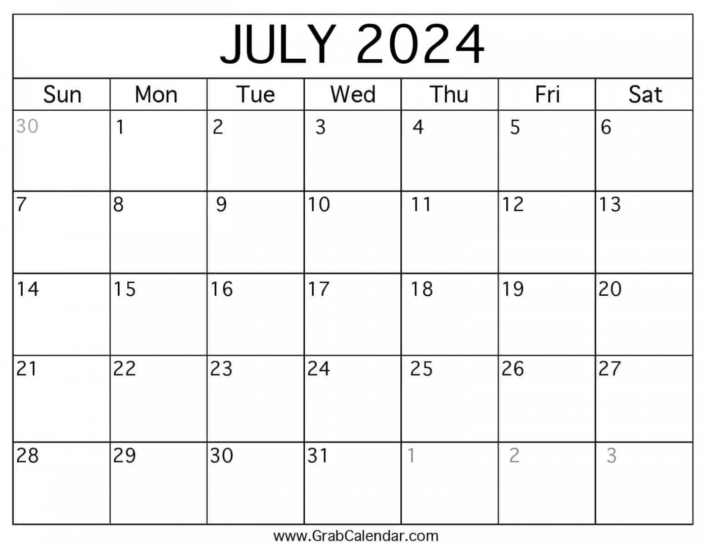 Printable July Calendar