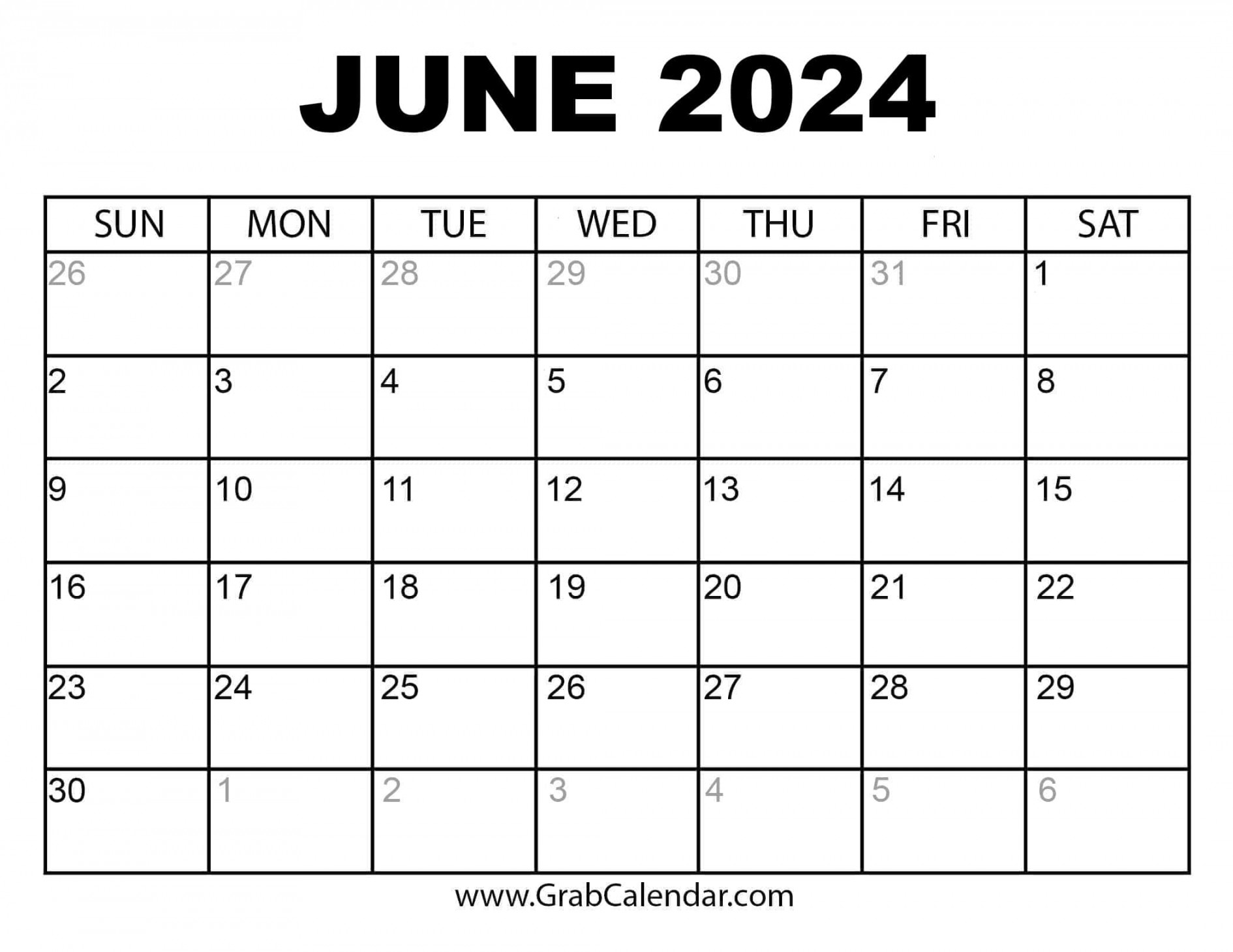 Printable June Calendar