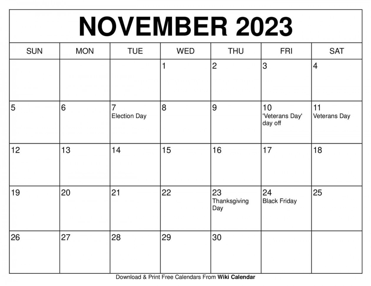 Printable November Calendar Templates with Holidays Wiki