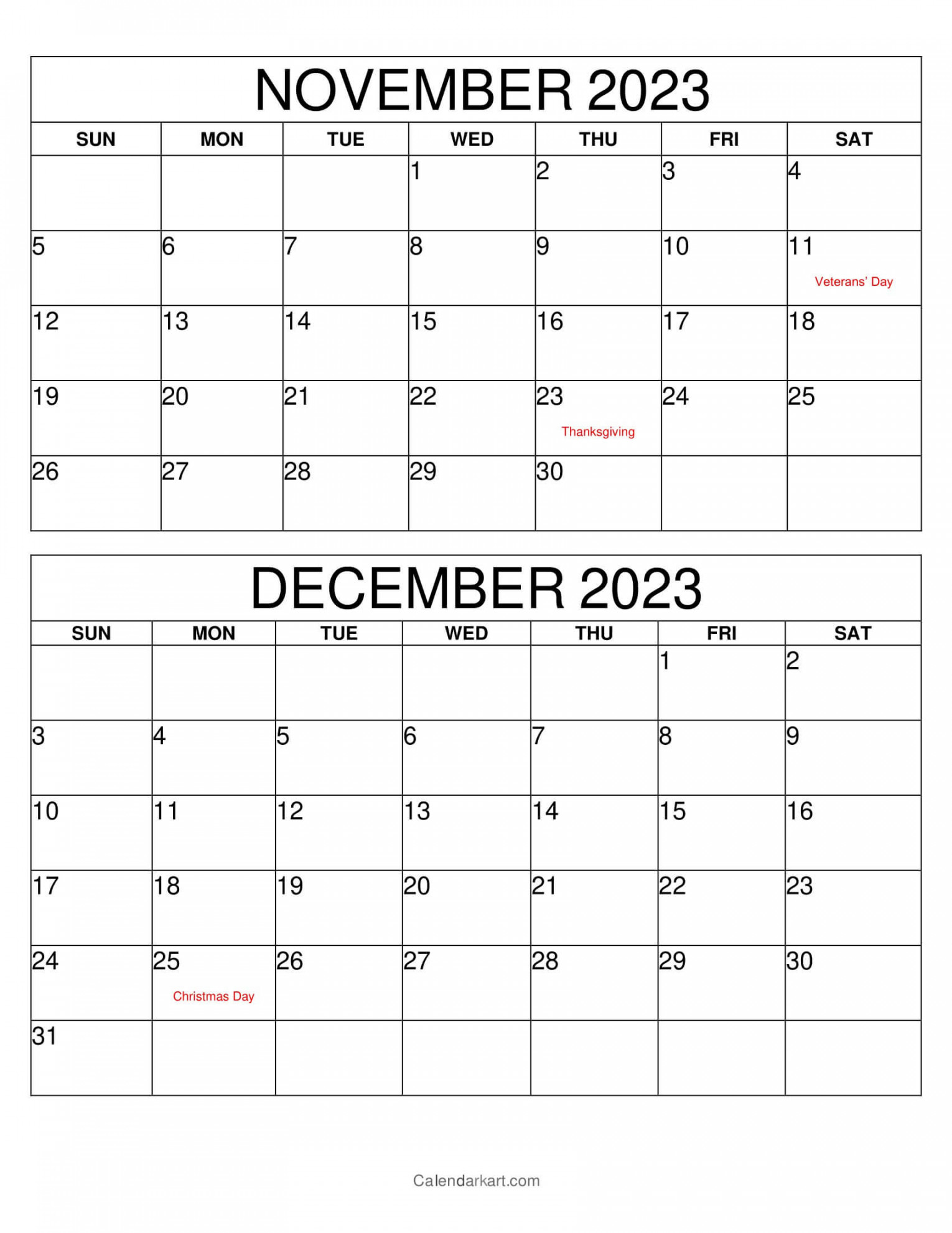 Printable November December Calendar (th Bi monthly