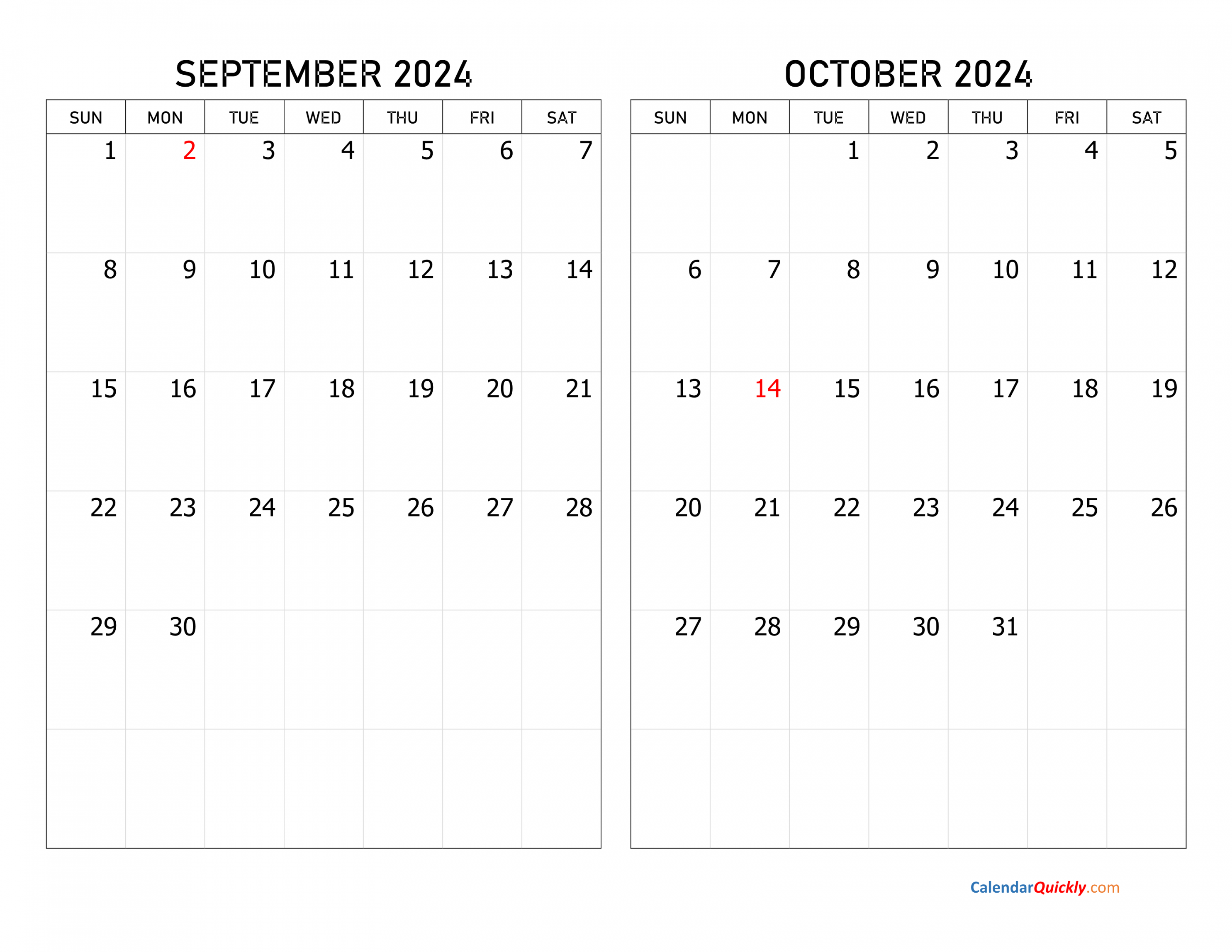 September and October Calendar Calendar Quickly