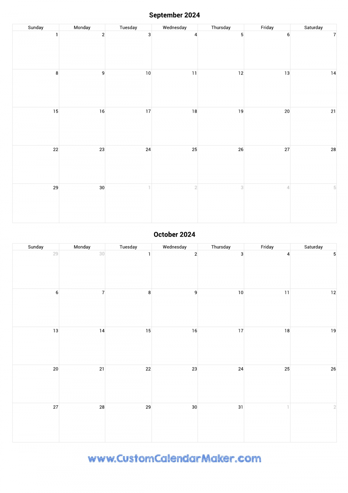 September and October Printable Calendar Template