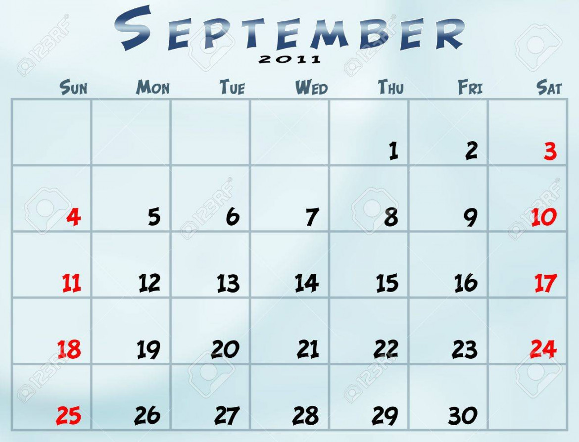September Calendar From Sunday To Saturday Stock Photo