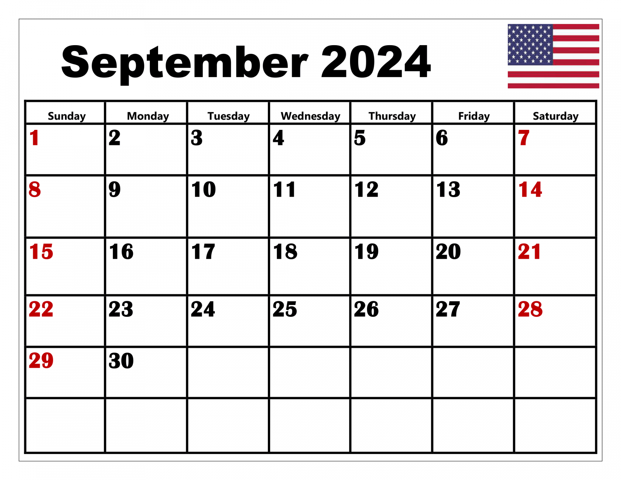 September Calendar Printable PDF with Holidays
