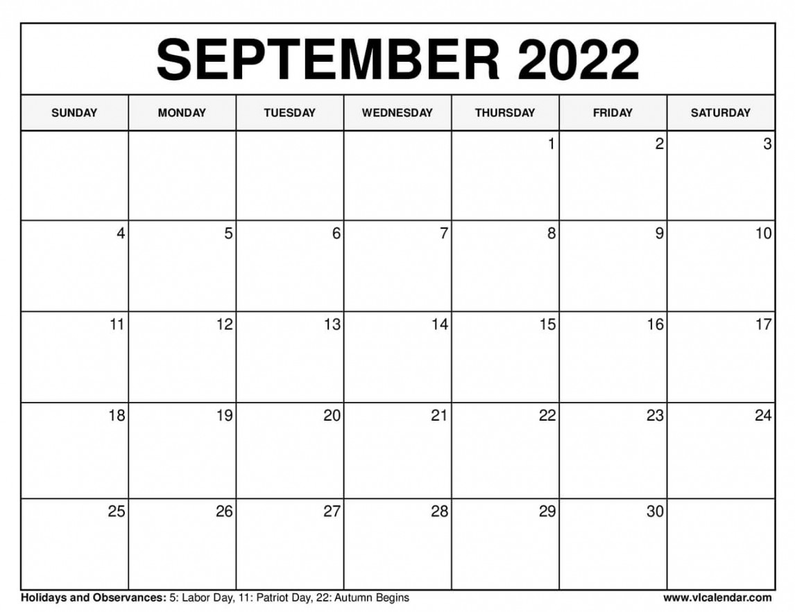 September Calendar Printable Templates with Holidays