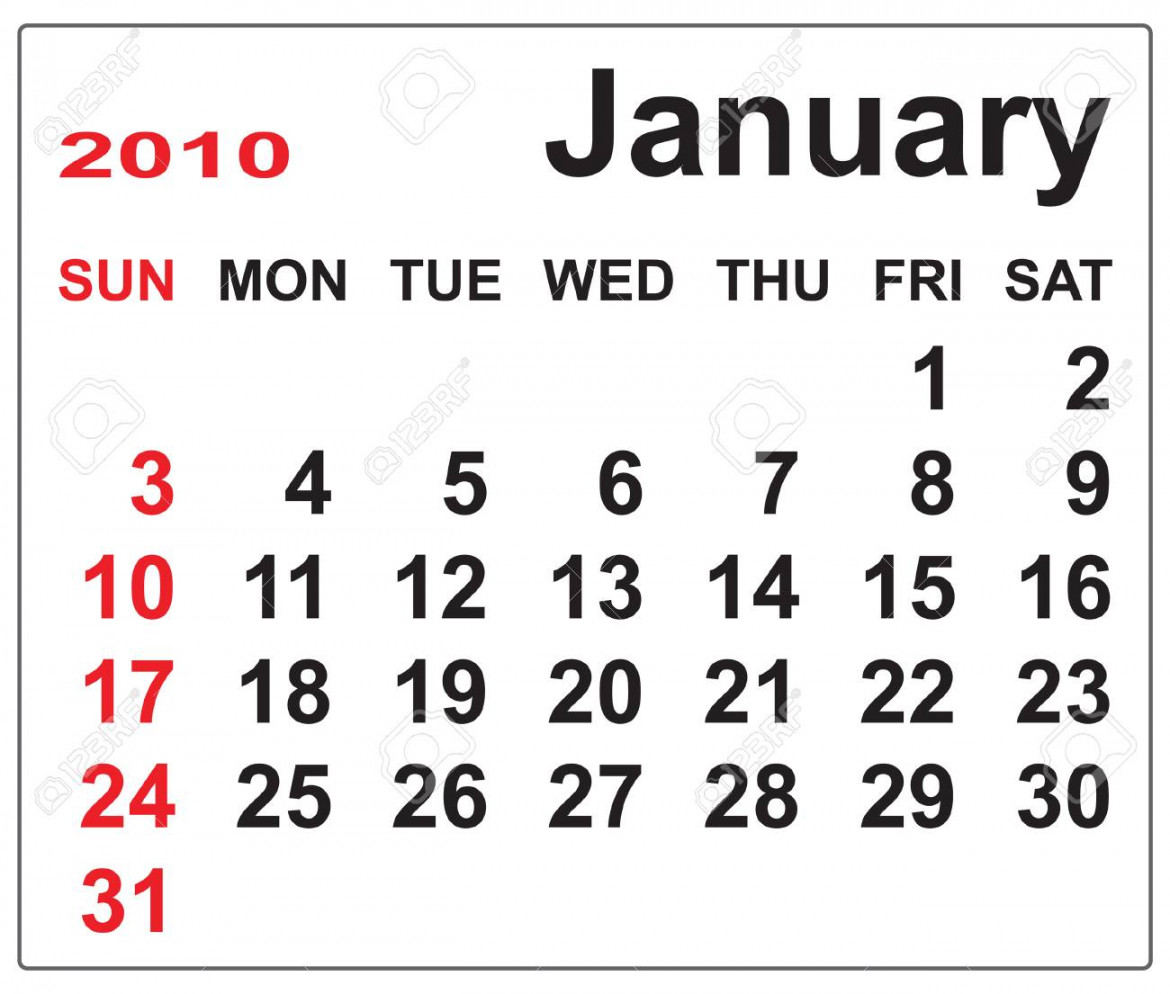 Template For Calendar Of January