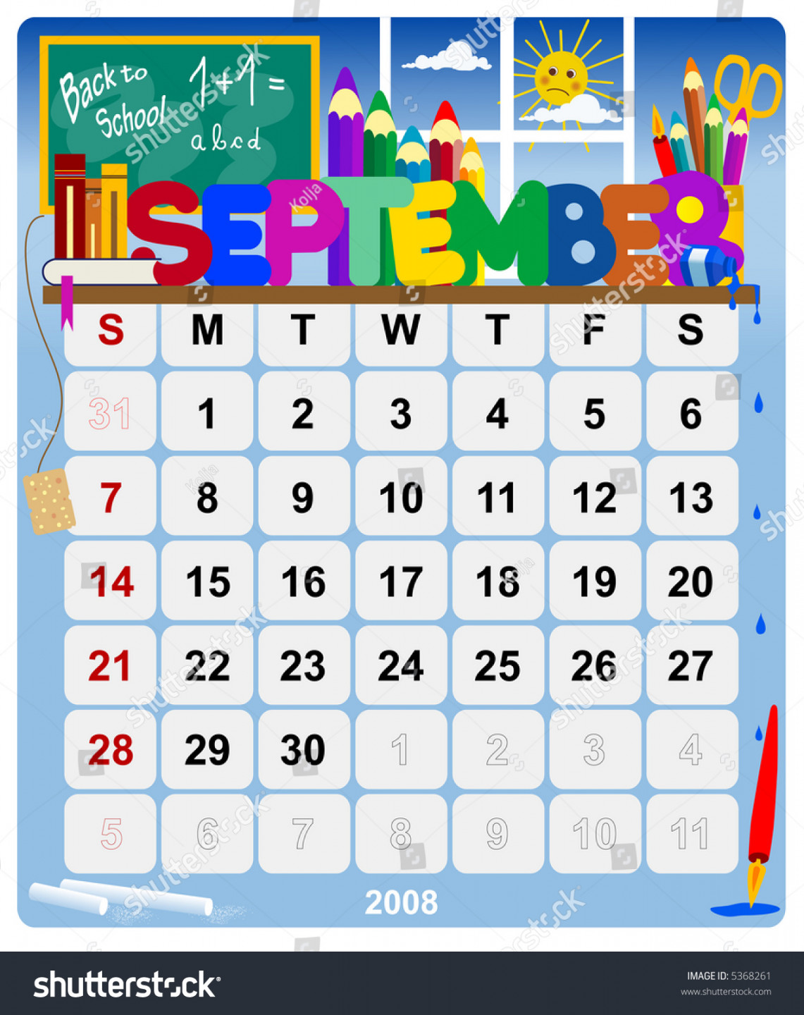 Year Monthly Calendar September Stock Illustration