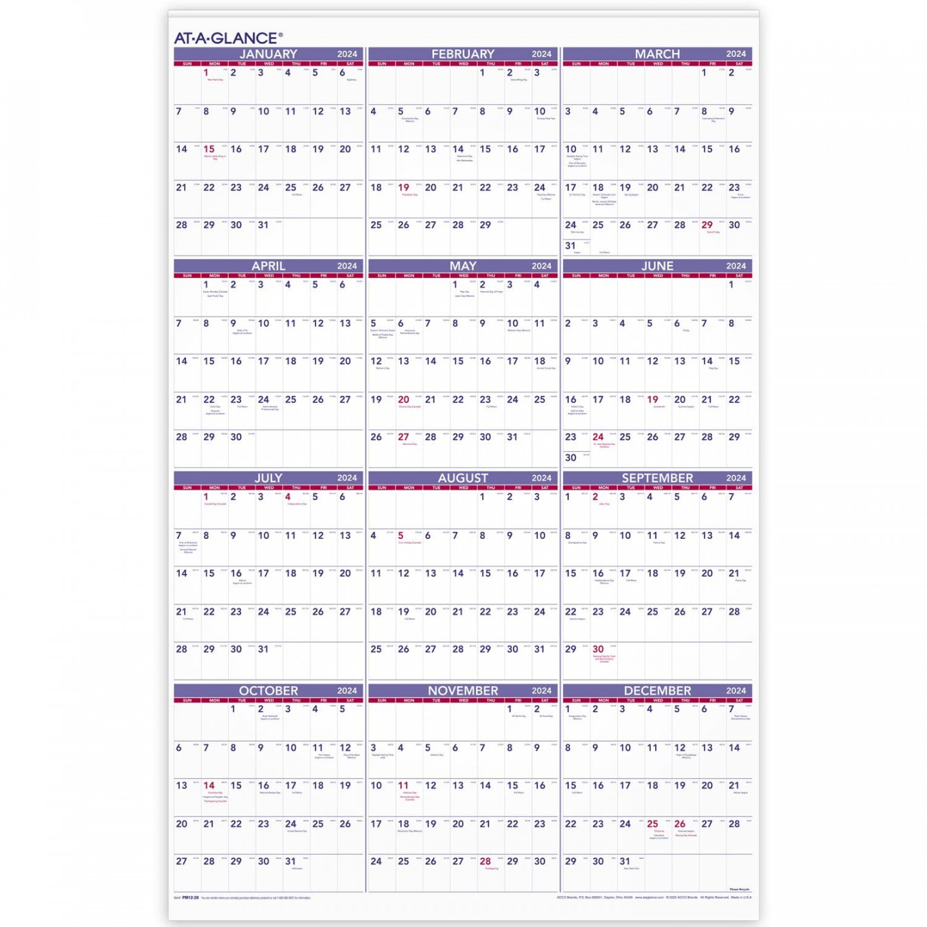 AT A GLANCE Paper Wall Calendar Monthly Planner, " x ", Extra Large (PM1228)