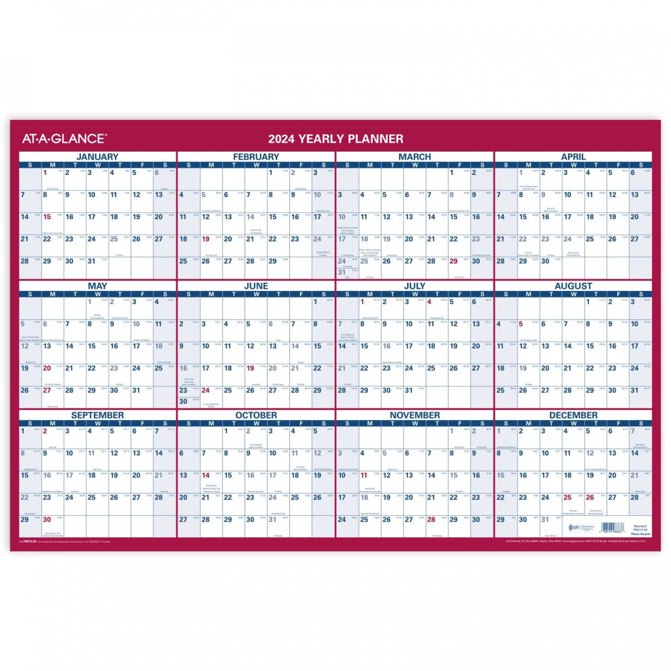 AT A GLANCE Wall Calendar, Monthly Planner, " x ", Extra Large, Paper, Reversible, Vertical/Horizontal (PM21228)