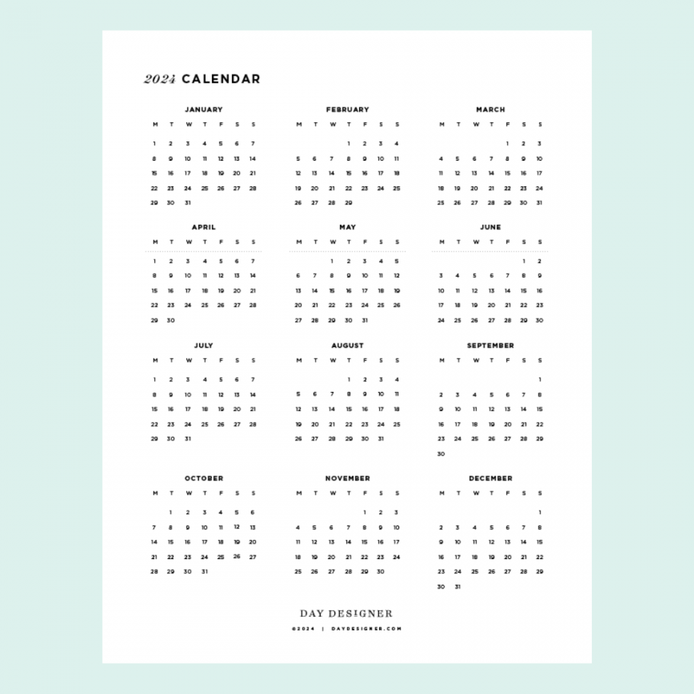 Free Calendar Printable Day Designer