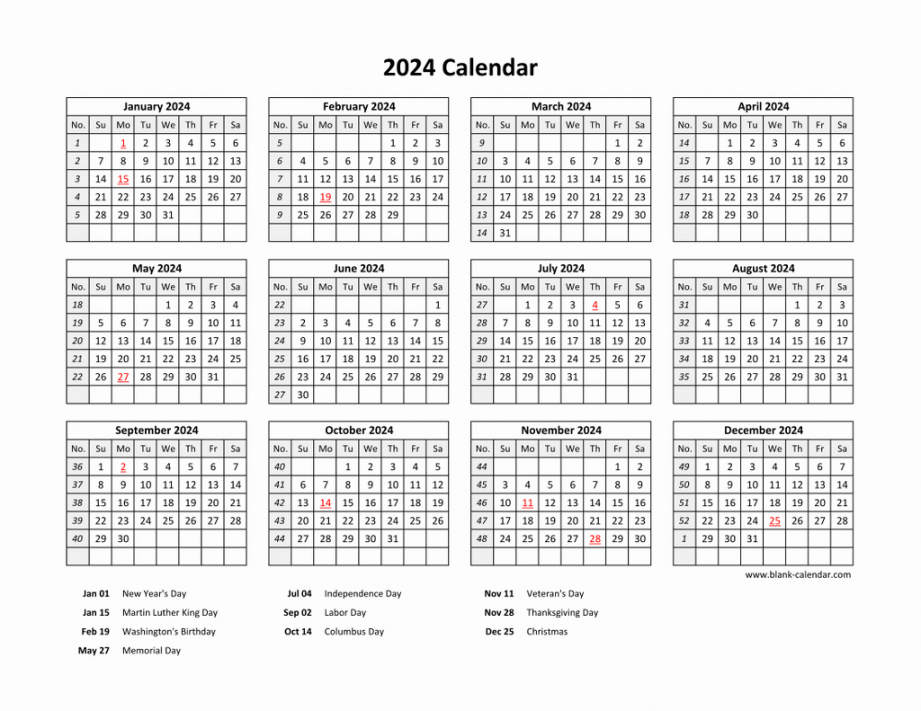 Free Download Printable Calendar with US Federal Holidays