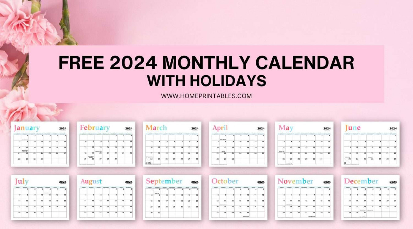 Free Printable Monthly Calendar with Holidays Pretty Style!