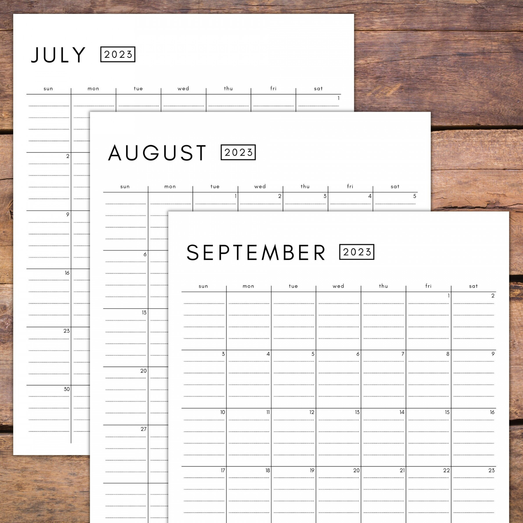 Printable Calendar With Text Lines Simple Calendar Clean Font