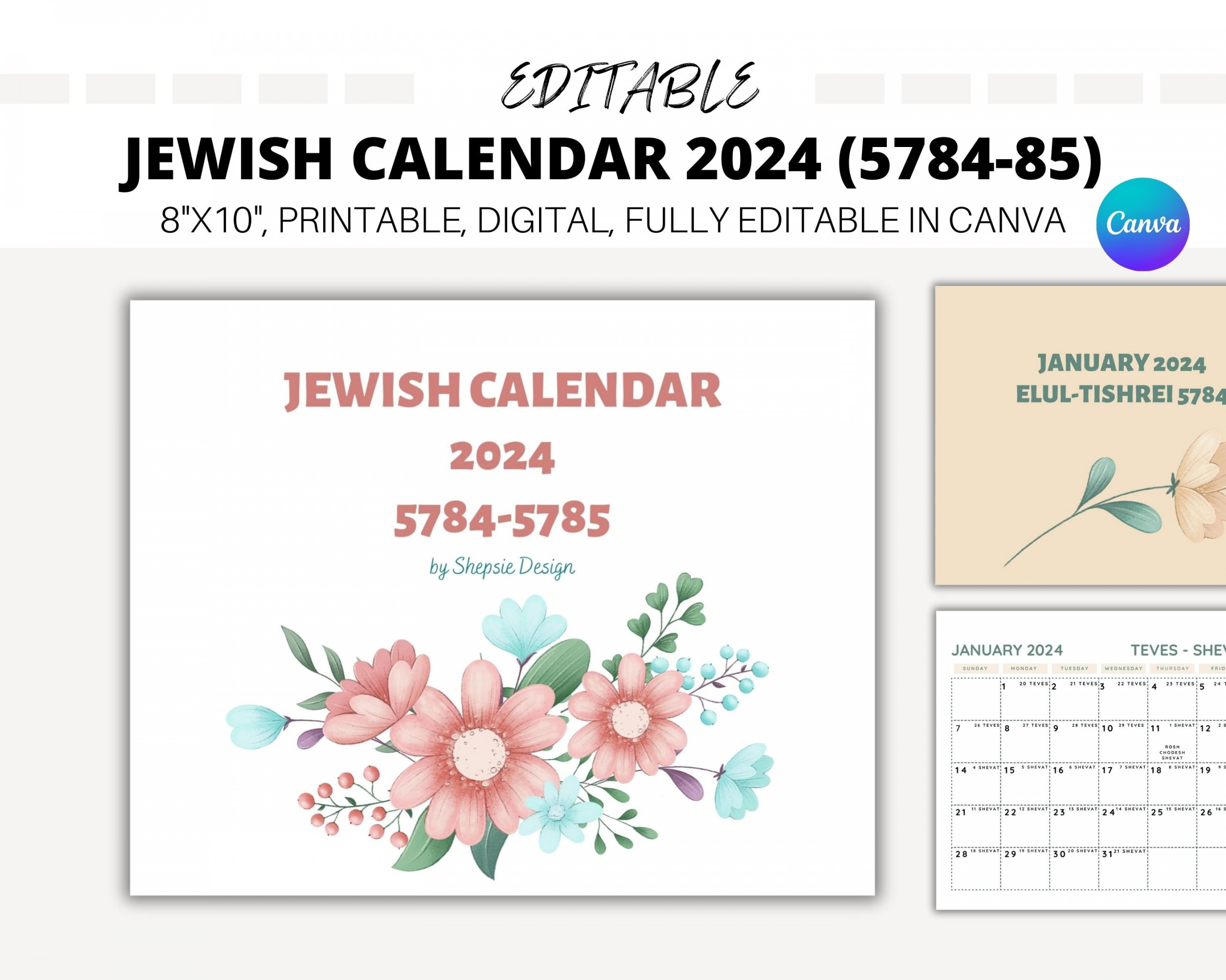EDITABLE Jewish Calendar , Hebrew Calendar , Printable
