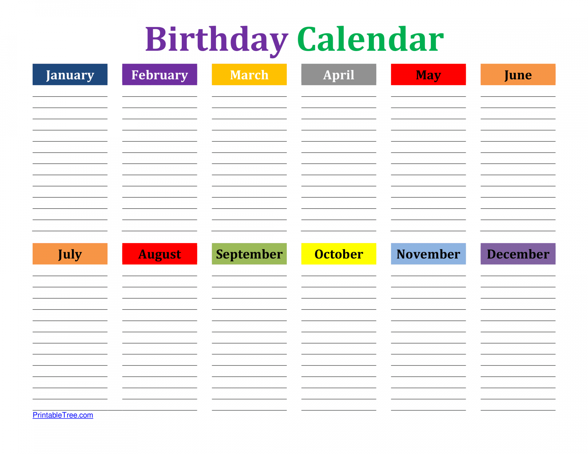 Free Birthday Calendar Printable PDF Templates Printable Tree