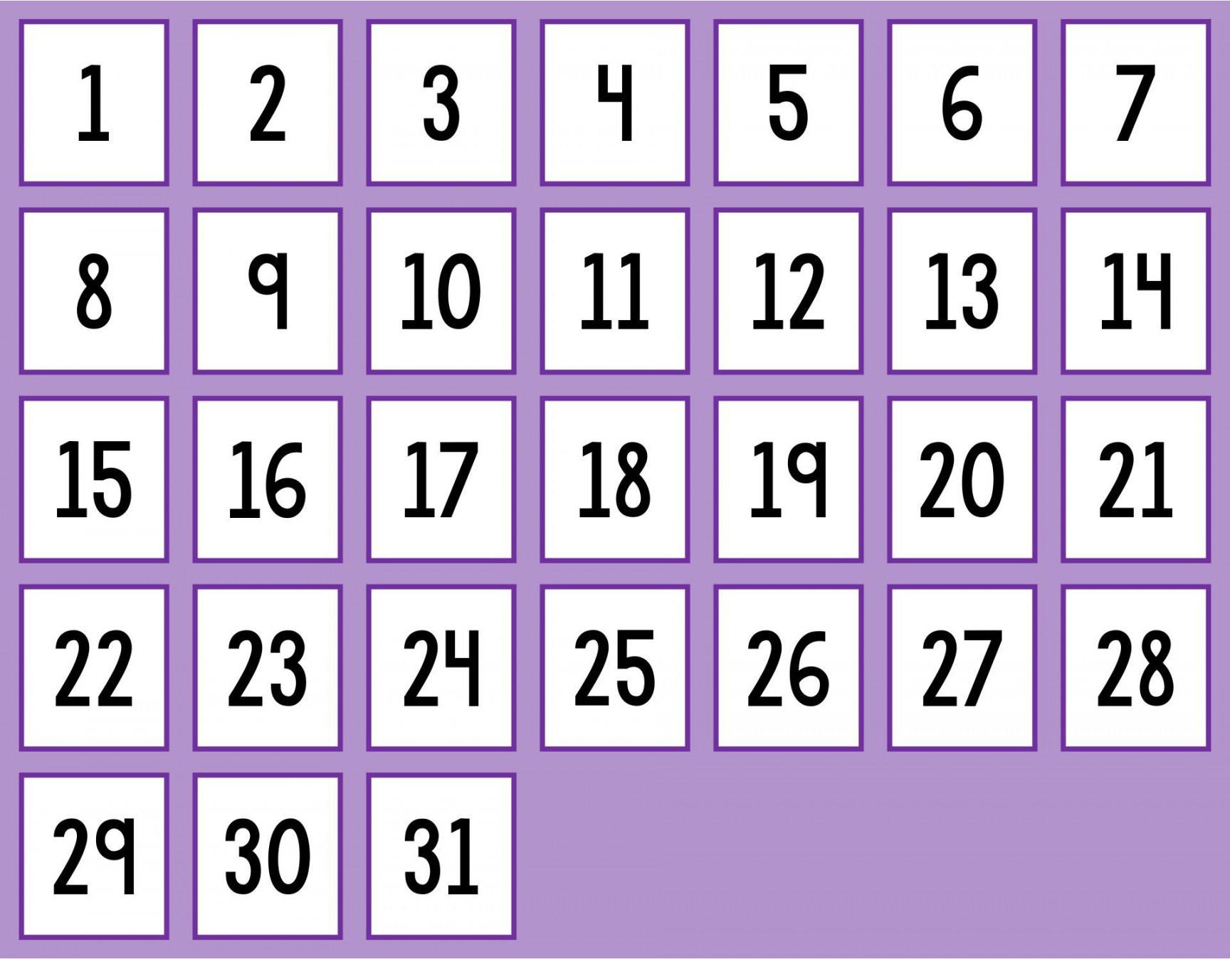Printable Classroom Calendar Numbers Printable calendar numbers