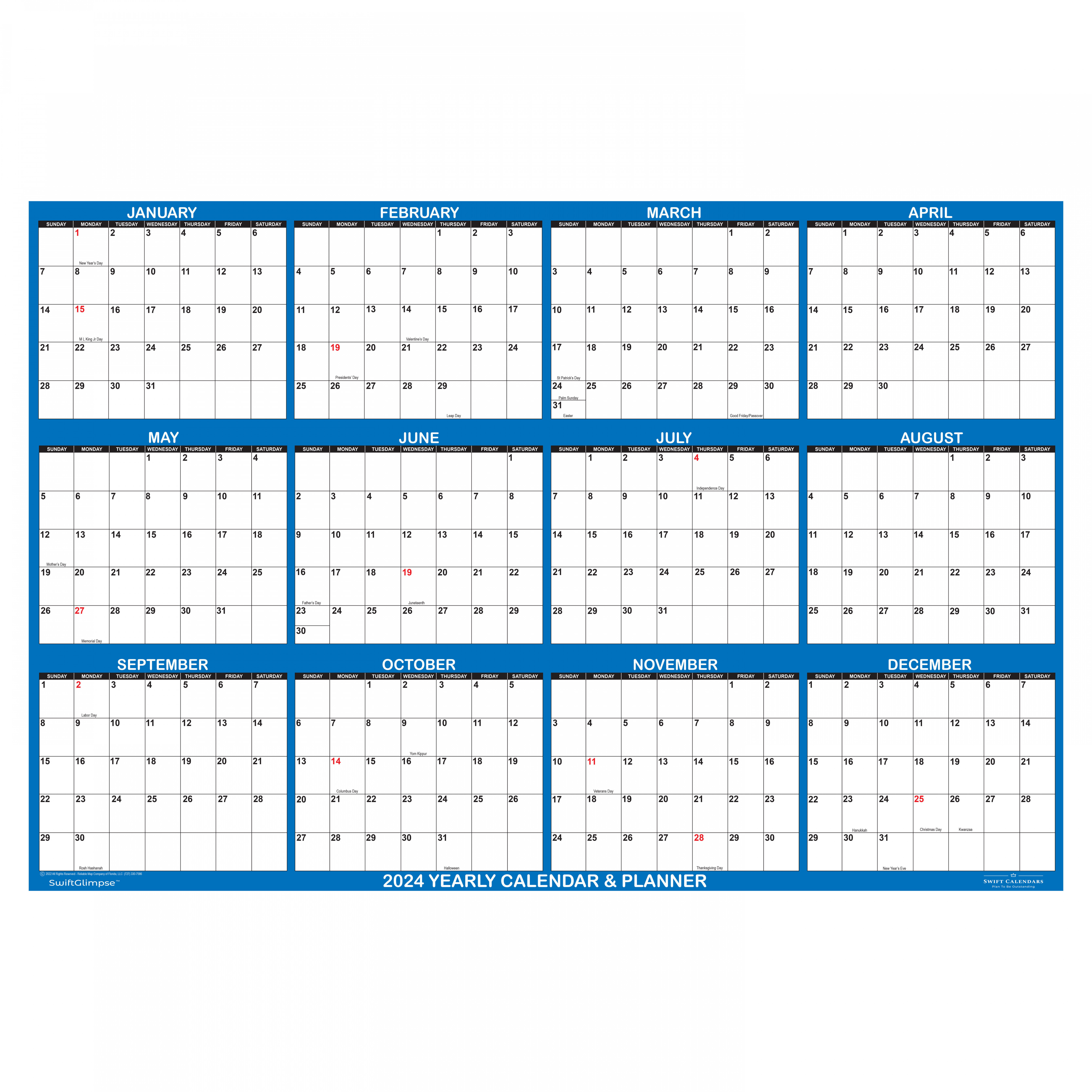 Wall Calendar Jumbo ″ x ″ Horizontal SwiftGlimpse Navy