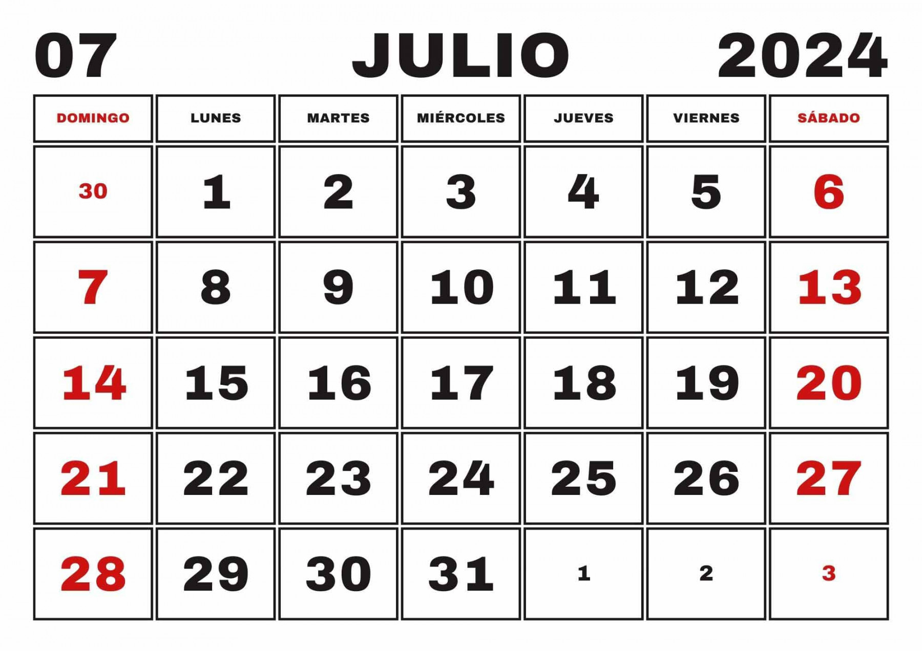 Calendario Julio , Obtenga un Calendario Imprimible de Julio
